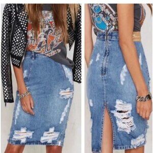 Aritzia One Teaspoon Freelove Ford Distressed Denim Pencil Skirt NWT Size 27